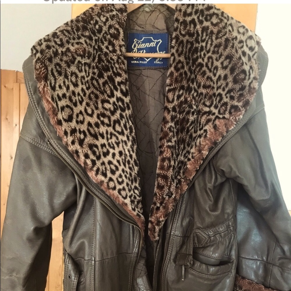 Light brown leather jacket with animal print